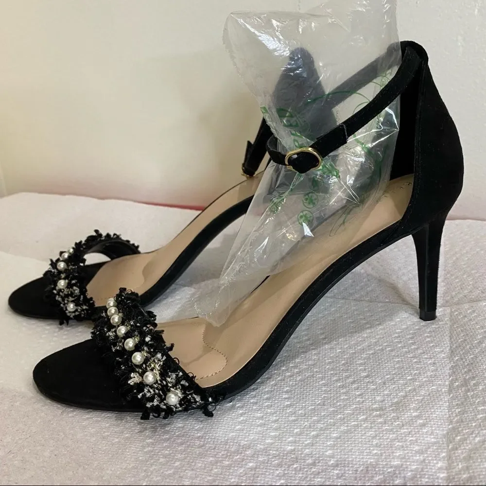 Kelly & Katie Kirstie black suede leather heel sandals 9.5